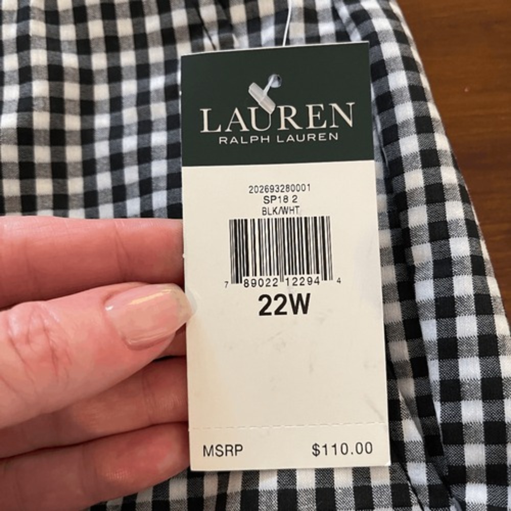 Lauren Ralph Lauren LRL‎ Plaid Slim Fit Stretch Cropped Pants Black White 22W - Picture 7 of 11